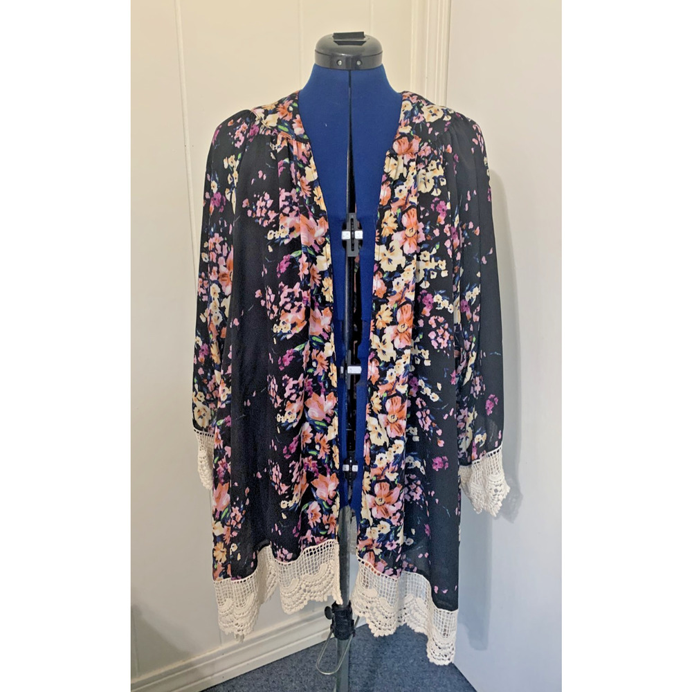 Umgee Beach Cover up XL Open Front Kimono Floral Lace Resort Vacay Boho